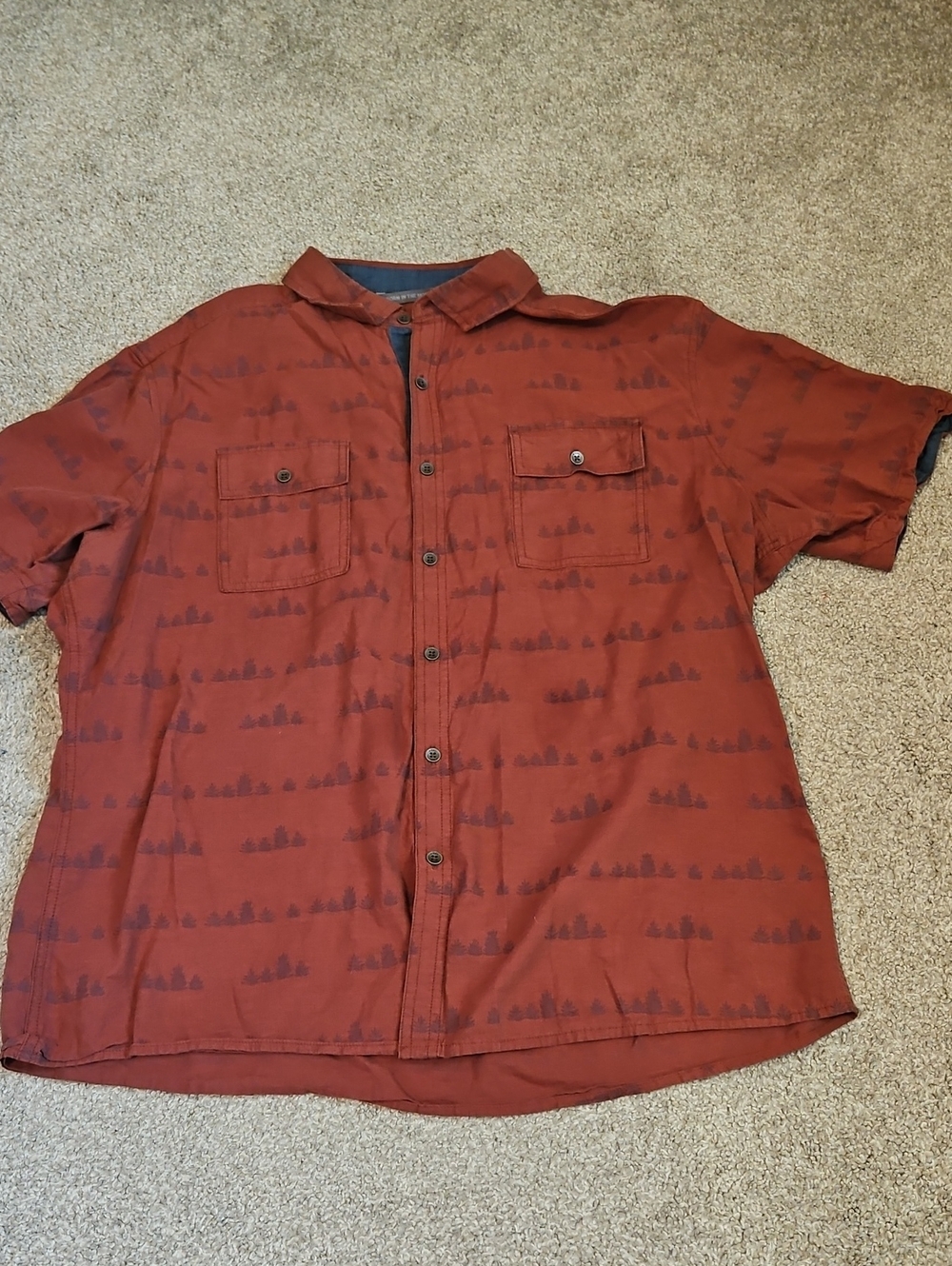 KÜHL Men's XL Rust Mountain Print Short Sleeve Button Down Shirt